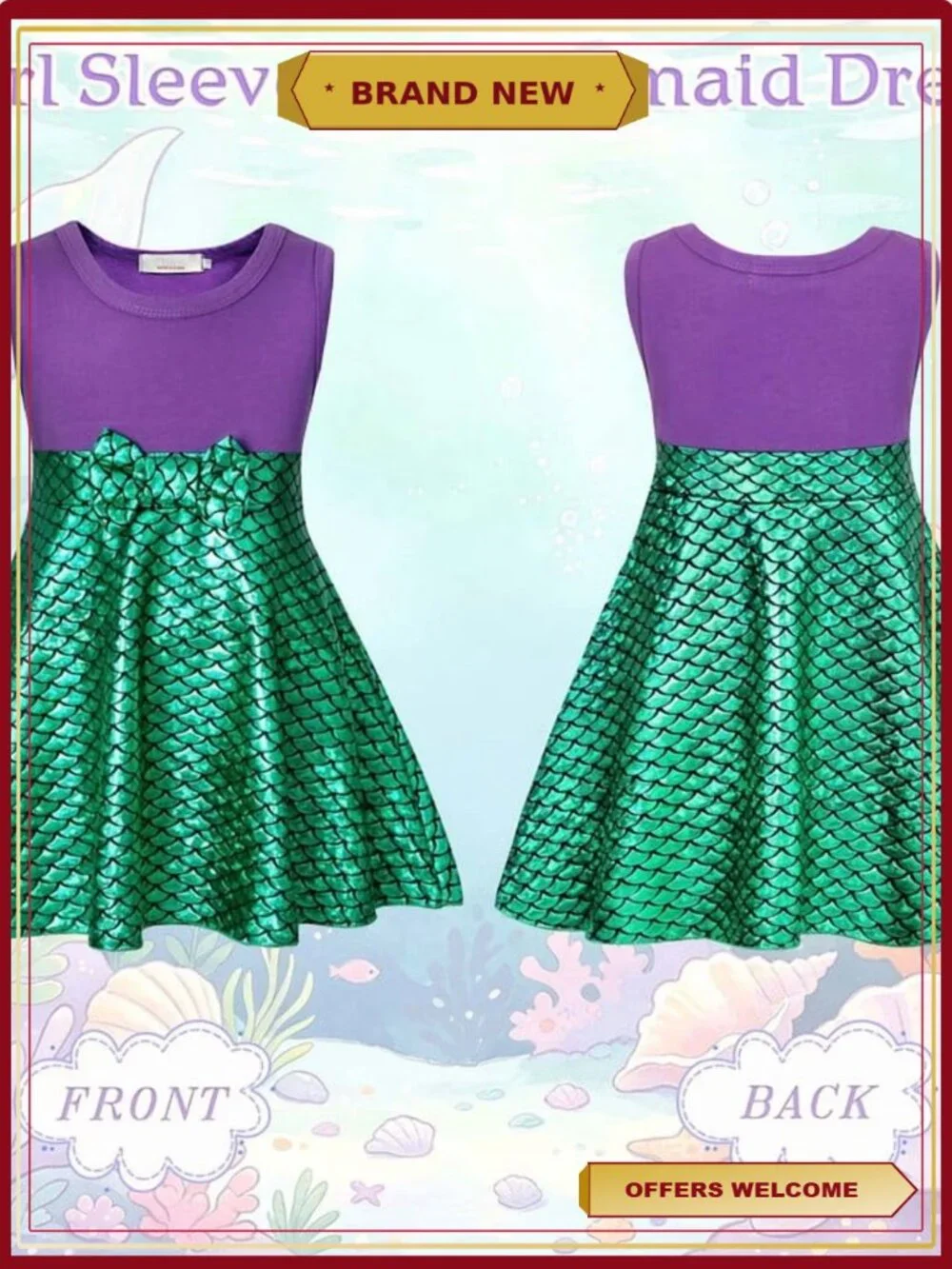 Mermaid Princess Dress Girls Costume Toddler Dress Up Cosplay Halloween